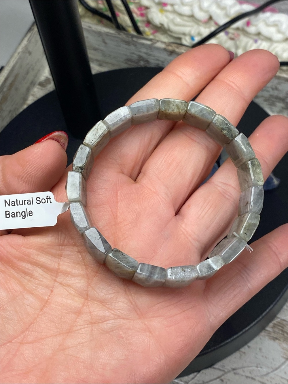 Natural Soft Bangle Labradorite Stretch Bracelet - Gray